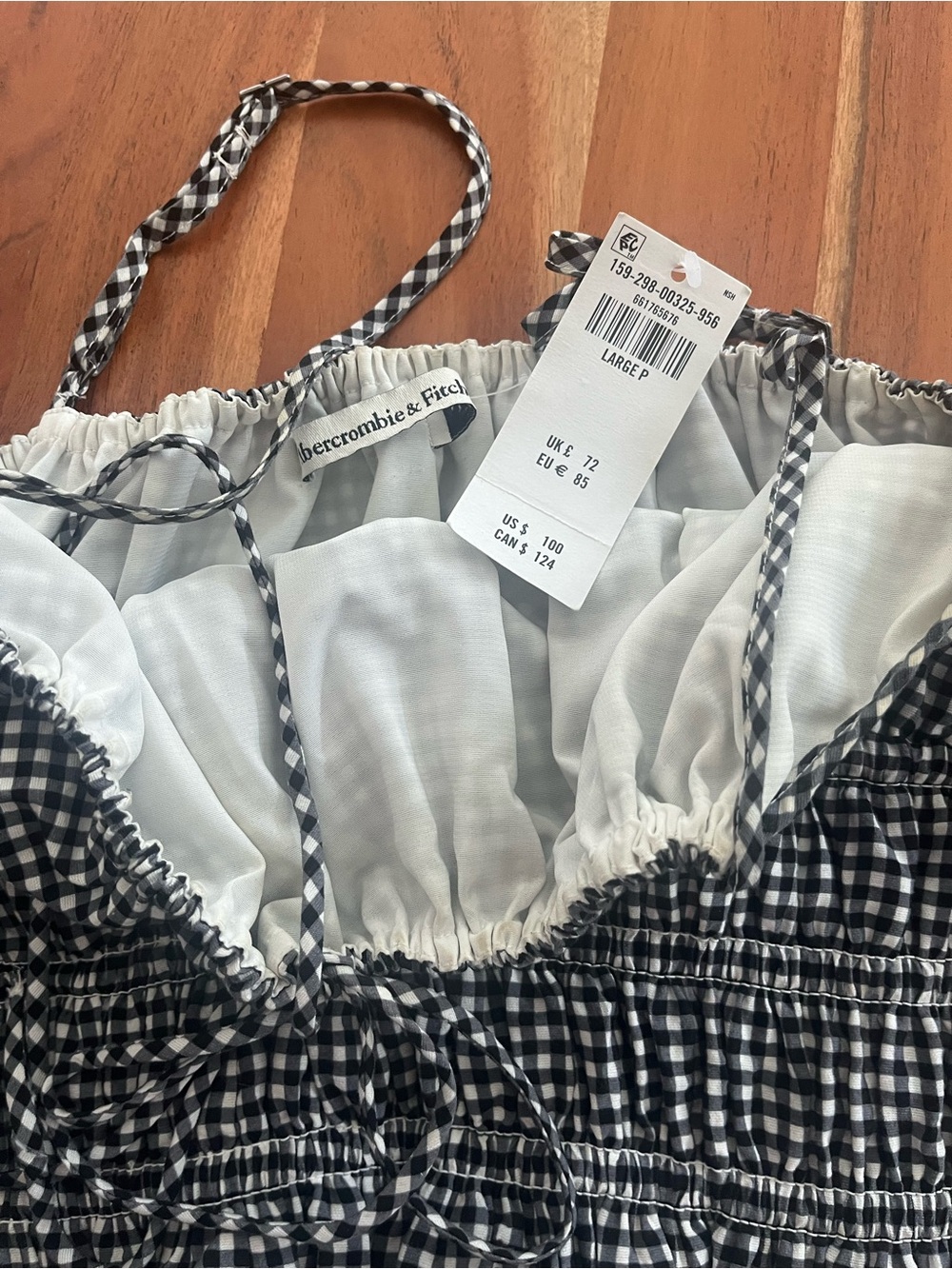 Abercrombie Smocked Gingham Maxi Dress in Black and White - Picture 4 of 4